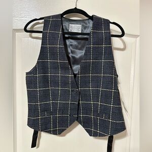 Miss Pendleton wool vest navy blue plaid size small